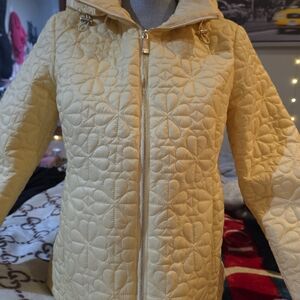 kate spade Quilted Floral-Pattern Hooded Jacket in Pale Yellow